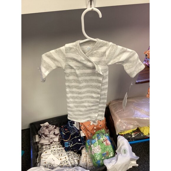 Cloud Island Baby Kimono Sleep Gown Premier Preemie Size Gray & White Stripes - Picture 2 of 4